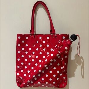 Braciano Red and White Polka Dot Tote Bag With Matching Umbrella